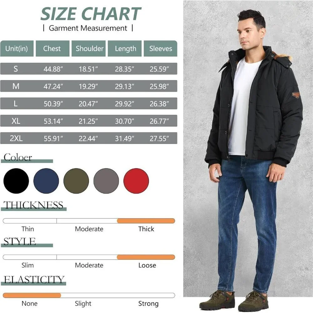 Men's Winter Thicken Coat Warm Puffer Jacket with Removable Hood